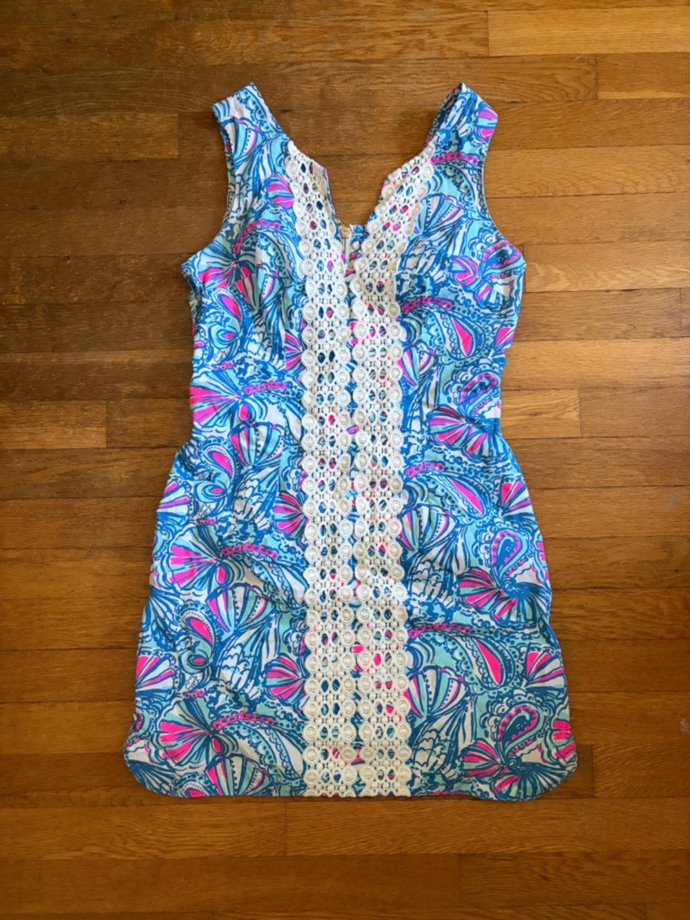 Lilly Pulitzer Blue & Pink Sleeveless Lace-Trim Mini Dress